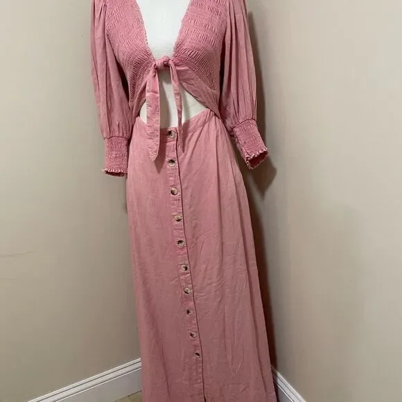 NWT Free People String Of Hearts Maxi Dress Smocked V Neck size L - Picture 7 of 9